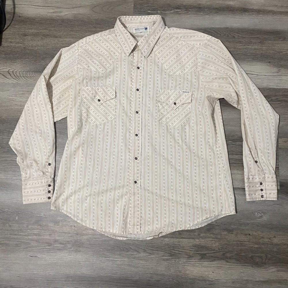 Vintage Genuine Roebucks Western Pearl Snap Long Sleeve Button Down Shirt Size X